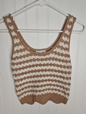 Blu Pepper Crochet Stripe Crop Tank in Cream and Tan